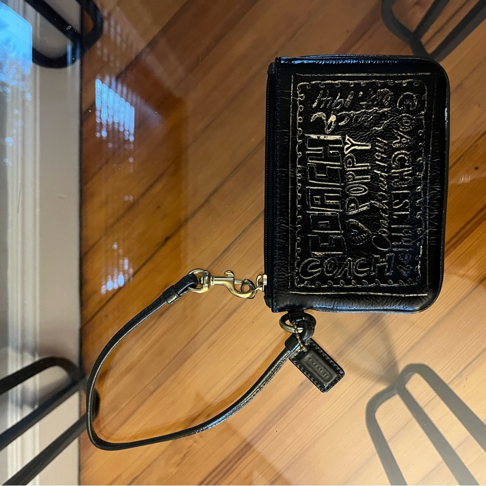 Coach Poppy Black Embossed Wristlet